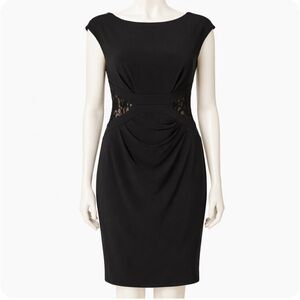 Lauren Ralph Lauren Black Midi Dress with Lace Panels NOWT